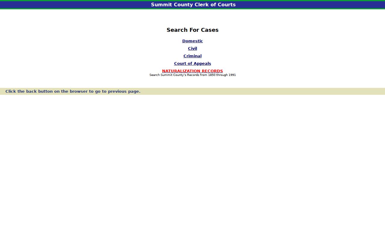 Stow resident lookup at the Summit Clerk public-search division selector