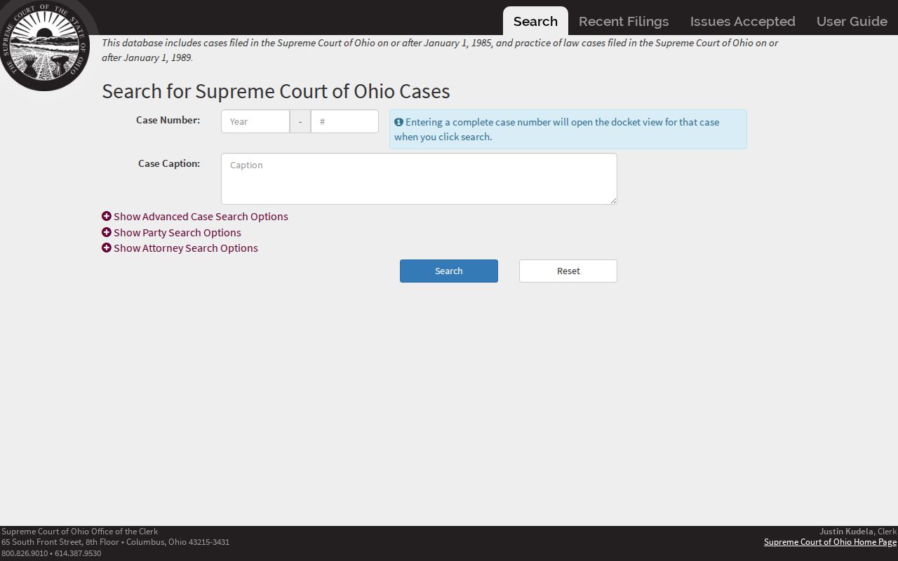 Stow resident lookup through the Ohio Supreme Court docket search