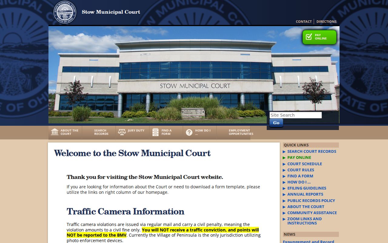 Stow resident lookup at the Stow Municipal Court official website