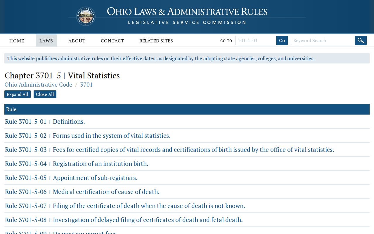 Stow resident lookup and Ohio vital-statistics administrative rules