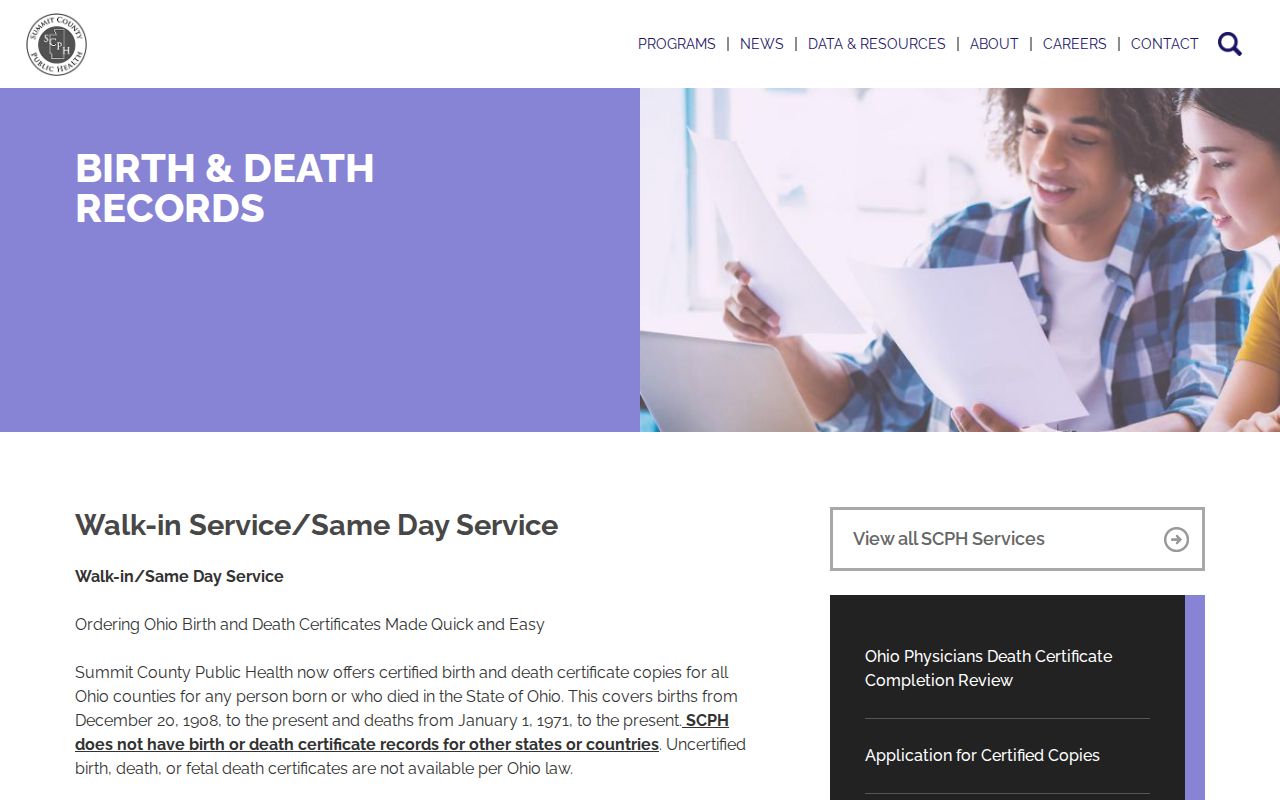 Stow resident lookup using Summit County Public Health walk-in vital service